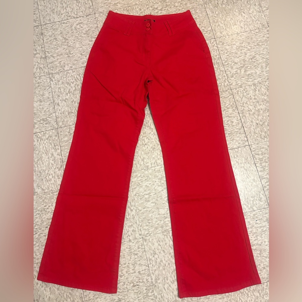 Chic Red Wide Leg Dress Pants - Picture 5 of 7